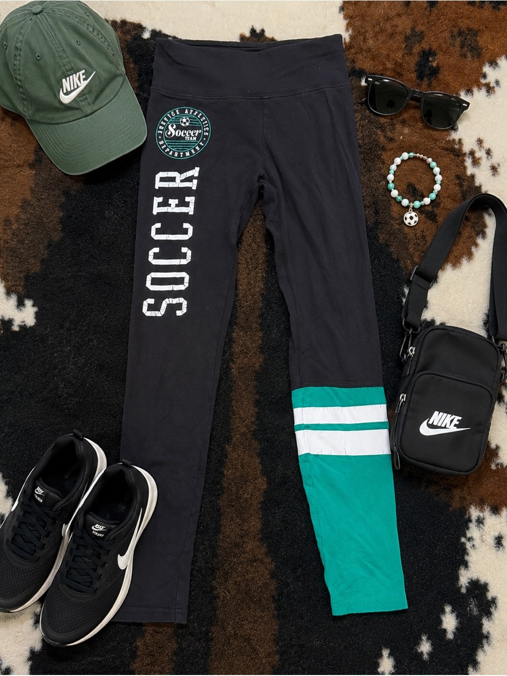 Justice Active Girls Soccer Leggings Black Teal Size 10